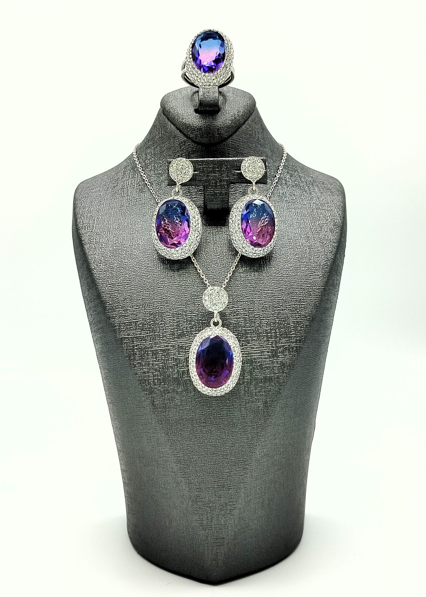 Luxurious Amethyst Purple Gold-Plated Silver Jewelry Set