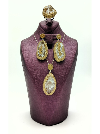 Golden Aura: Agate Carved Jewelry Set