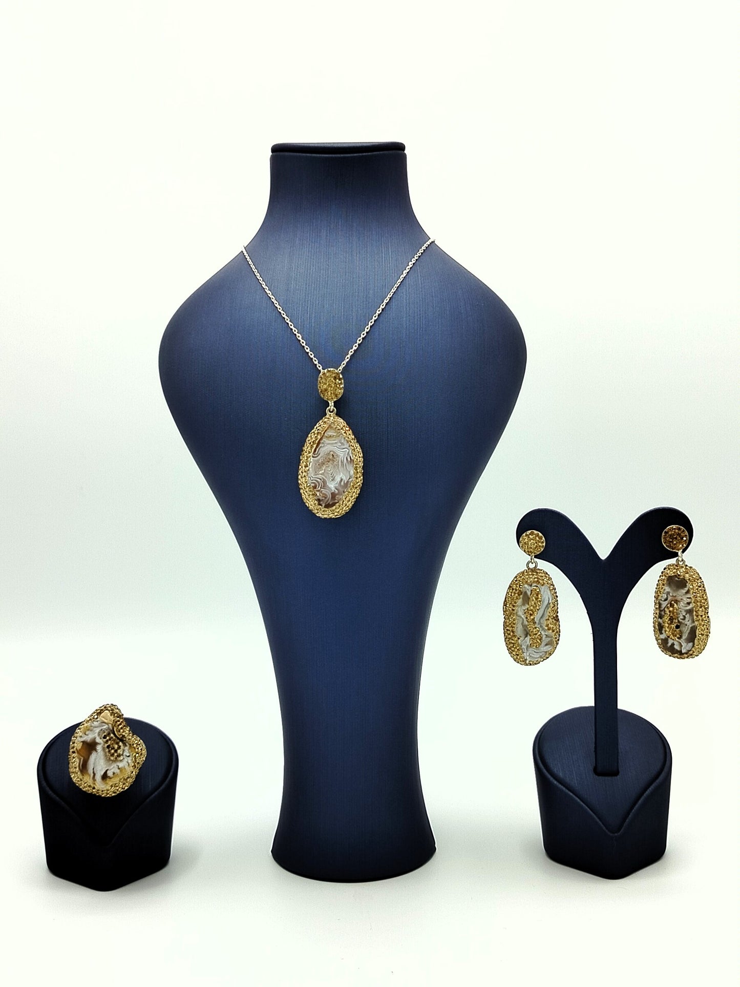 Golden Aura: Agate Carved Jewelry Set