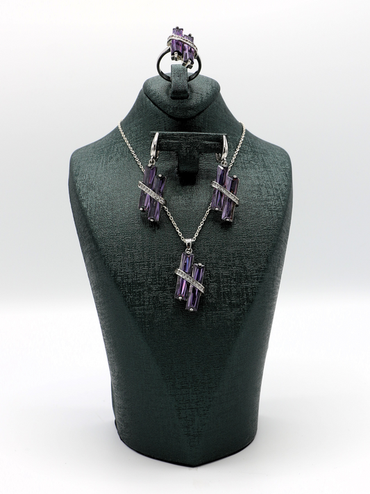 Amethyst Elegance: Silver Jewelry Set