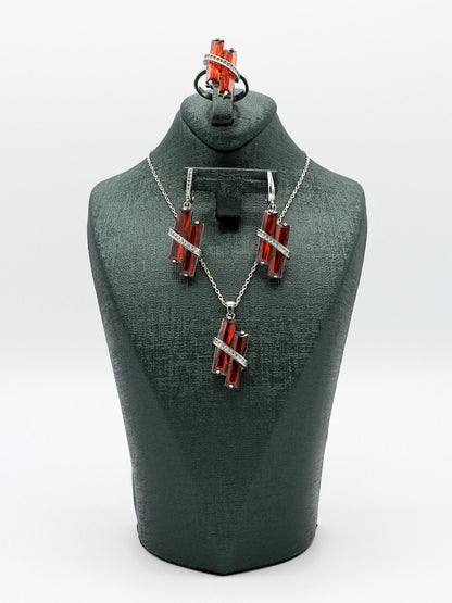 Ruby Elegance: Sterling Silver Jewelry Set