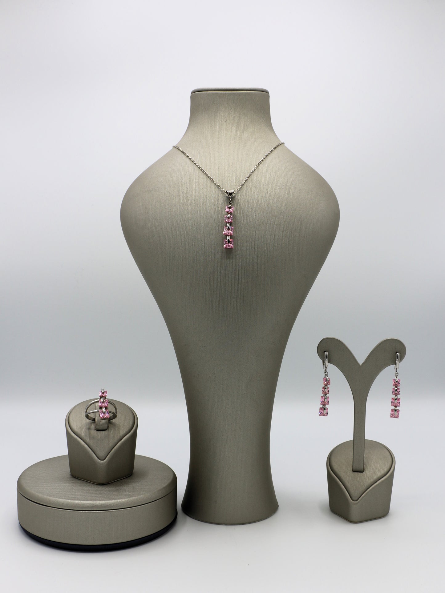 Pink Elegance Silver Jewelry Set