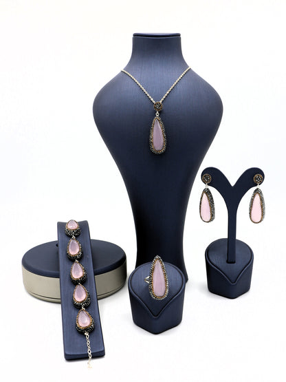 Elegant Rose Quartz Silver Jewelry Set