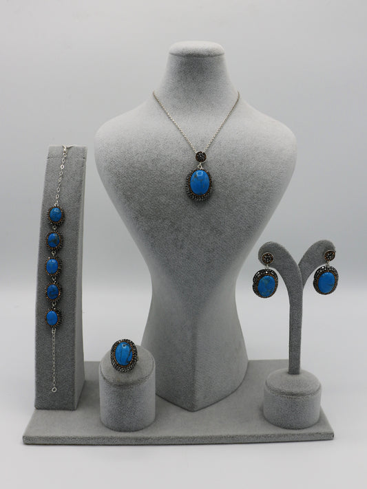 Turquoise Gemstone Silver Jewelry Set