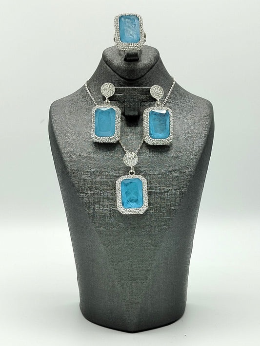 Aqua Elegance Sterling Silver Jewelry Set