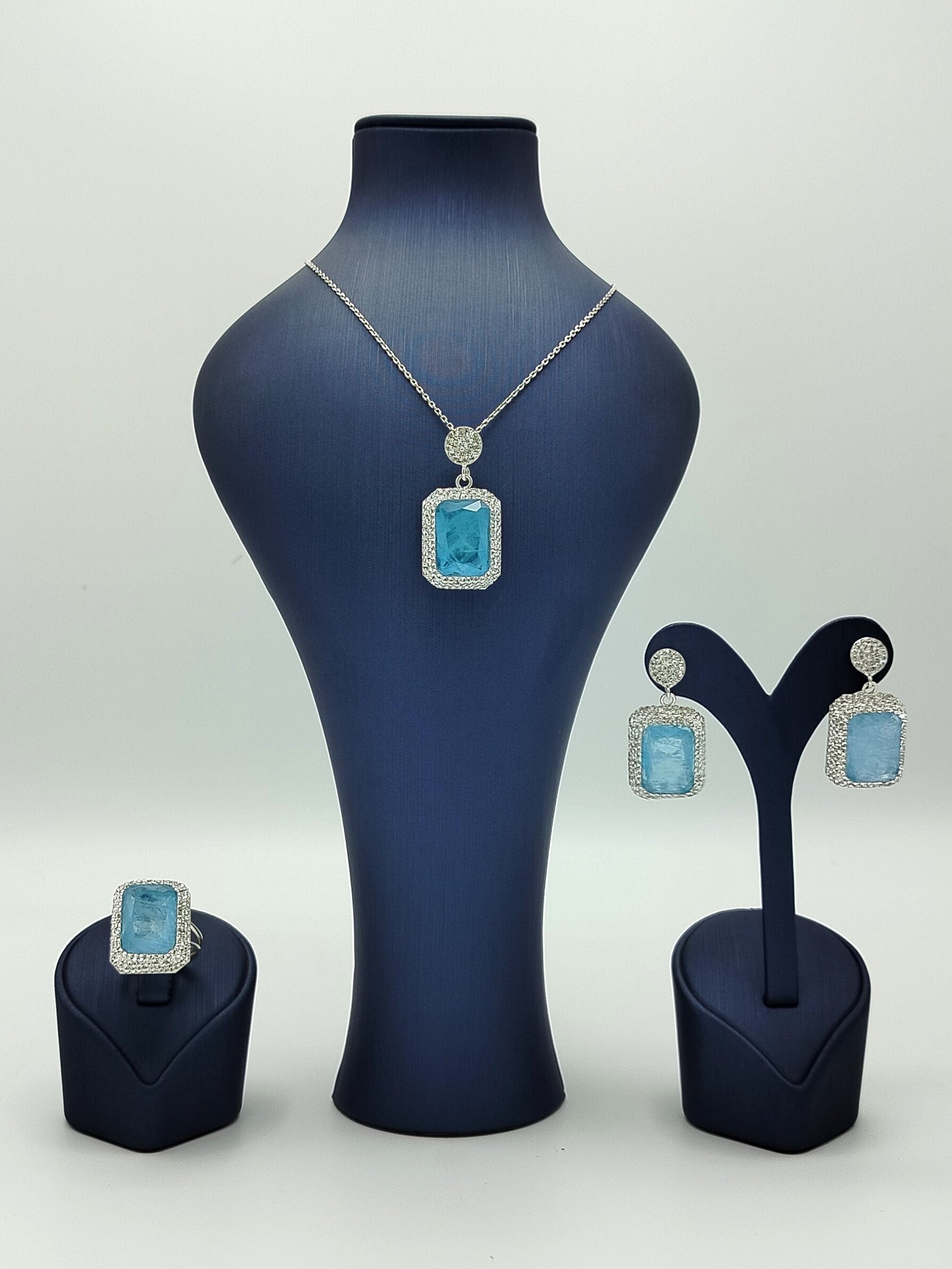 Aqua Elegance Sterling Silver Jewelry Set