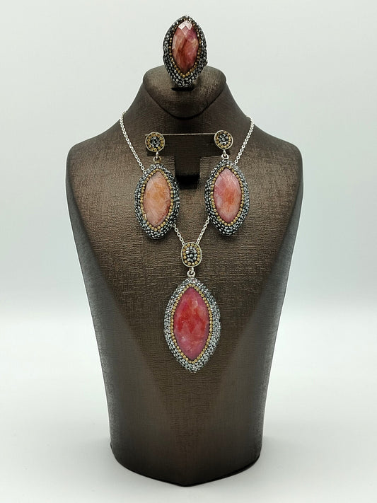 Handcrafted Silver Jewelry Set with Natural Stones